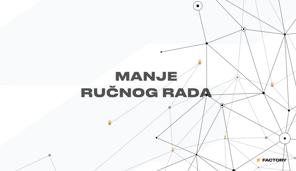Vizual s porukom Manje ručnog rada, koji prikazuje automatizaciju ponavljajućih Business Central procesa poput zaprimanja računa, odobravanja, knjiženja i slanja dokumenata.