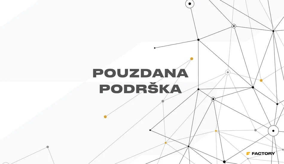 Vizual s porukom Pouzdana podrška, koji ističe Factory podršku za Business Central nakon puštanja sustava u rad.
